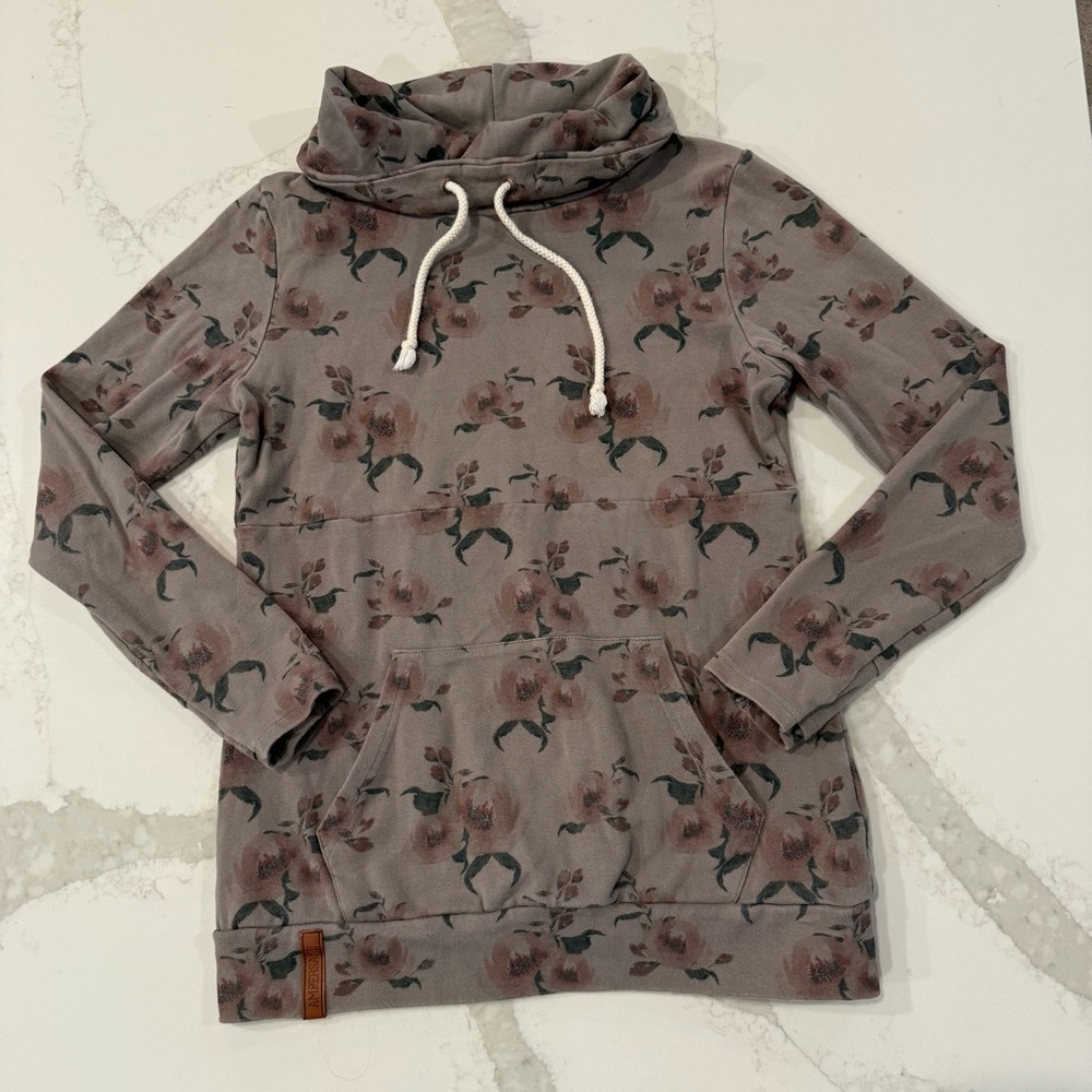 Ampersand Ave Floral Cowl Neck Sweatshirt Women’s Medium Vintage Gray Wash Boho